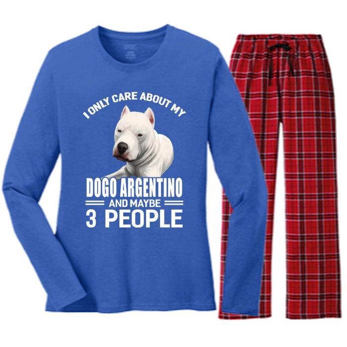 Dogs 365 I Care About My Dogo Argentino And Maybe 3 People Great Gift Women's Long Sleeve Flannel Pajama Set 