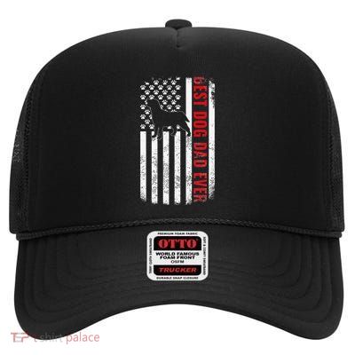 Dogs 365 Labrador Retriever Best Dog Dad Ever American Flag High Crown Mesh Back Trucker Hat