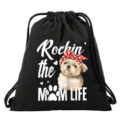 Dogs 365 Rockin The Shih Tzu Mom Life Dog Lover Drawstring Bag