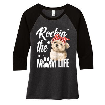 Dogs 365 Rockin The Shih Tzu Mom Life Dog Lover Women's Tri-Blend 3/4-Sleeve Raglan Shirt