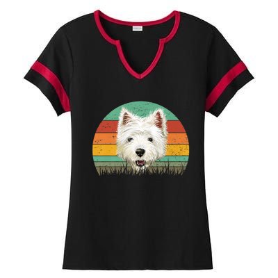 Dogs 365 Retro Cairn Terrier Dog Vintage Style Cool Gift Ladies Halftime Notch Neck Tee