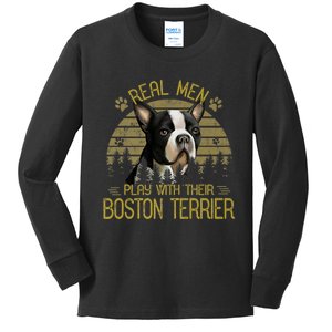 Dogs 365 Real Men Play With Their Boston Terrier Dog Funny Kids Long Sleeve Shirt