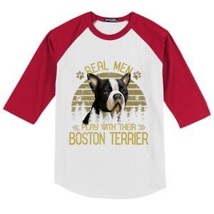 Dogs 365 Real Men Play With Their Boston Terrier Dog Funny Kids Colorblock Raglan Jersey