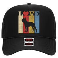 Dogs 365 Retro Love Boston Terrier Dog Vintage Gift High Crown Mesh Back Trucker Hat