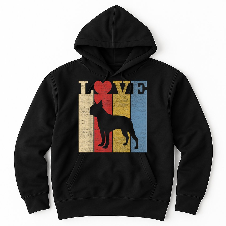 Dogs 365 Retro Love Boston Terrier Dog Vintage Gift Hoodie