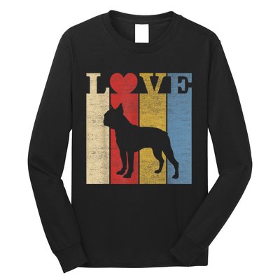 Dogs 365 Retro Love Boston Terrier Dog Vintage Gift Long Sleeve Shirt