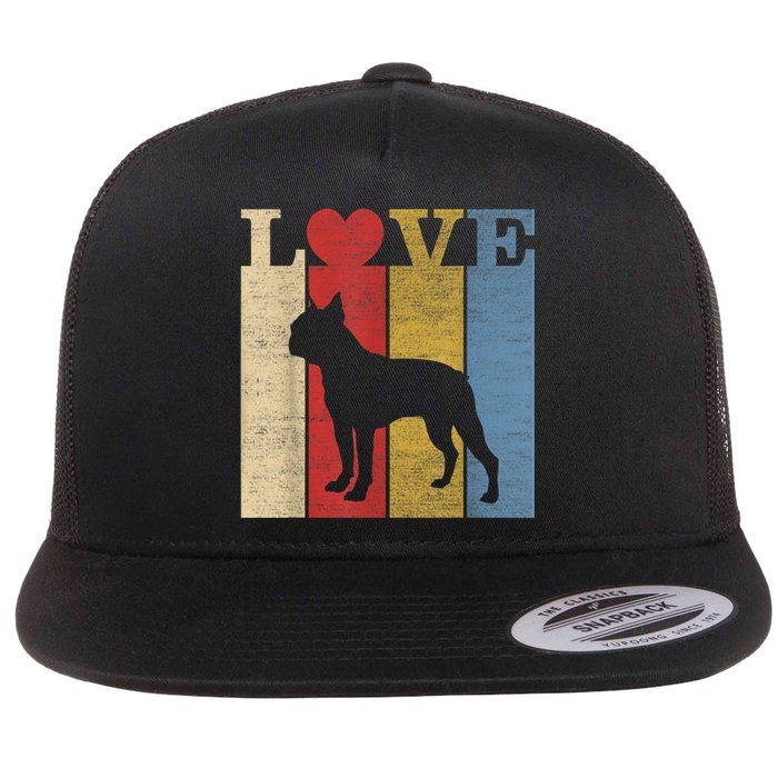 Dogs 365 Retro Love Boston Terrier Dog Vintage Gift Flat Bill Trucker Hat