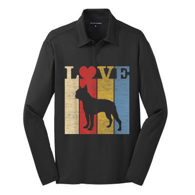 Dogs 365 Retro Love Boston Terrier Dog Vintage Gift Silk Touch Performance Long Sleeve Polo