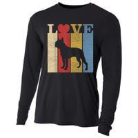 Dogs 365 Retro Love Boston Terrier Dog Vintage Gift Cooling Performance Long Sleeve Crew