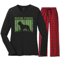 Dogs 365 Retro Boston Terrier Dog Vintage Gift Women's Long Sleeve Flannel Pajama Set 