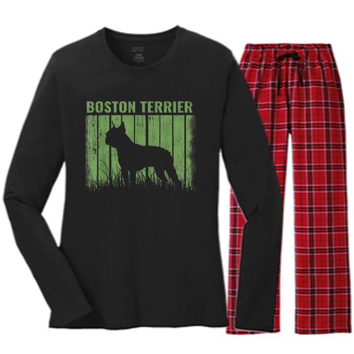 Dogs 365 Retro Boston Terrier Dog Vintage Gift Women's Long Sleeve Flannel Pajama Set 