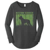 Dogs 365 Retro Boston Terrier Dog Vintage Gift Women's Perfect Tri Tunic Long Sleeve Shirt