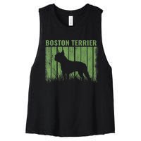 Dogs 365 Retro Boston Terrier Dog Vintage Gift Women's Racerback Cropped Tank