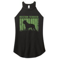 Dogs 365 Retro Boston Terrier Dog Vintage Gift Women's Perfect Tri Rocker Tank