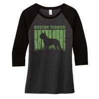 Dogs 365 Retro Boston Terrier Dog Vintage Gift Women's Tri-Blend 3/4-Sleeve Raglan Shirt