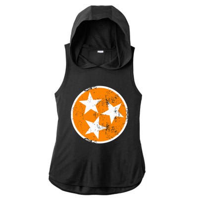 Distressed 3 Star Tn State Orange And White Tennessee Flag Ladies PosiCharge Tri-Blend Wicking Draft Hoodie Tank