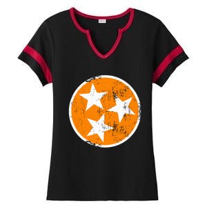 Distressed 3 Star Tn State Orange And White Tennessee Flag Ladies Halftime Notch Neck Tee