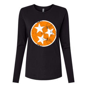 Distressed 3 Star Tn State Orange And White Tennessee Flag Womens Cotton Relaxed Long Sleeve T-Shirt