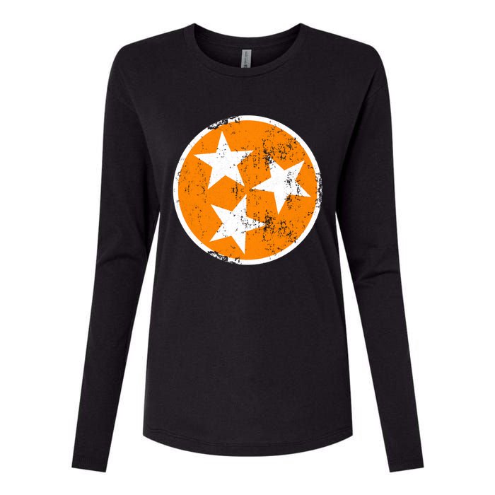 Distressed 3 Star Tn State Orange And White Tennessee Flag Womens Cotton Relaxed Long Sleeve T-Shirt