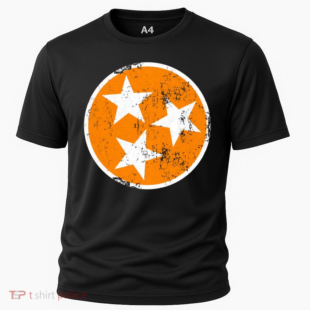 Distressed 3 Star Tn State Orange And White Tennessee Flag Performance Shirt