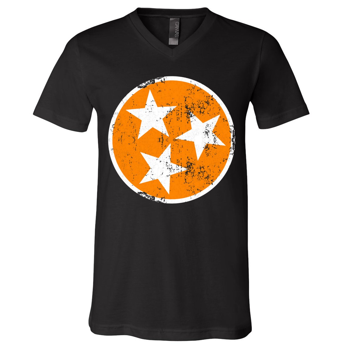 Distressed 3 Star Tn State Orange And White Tennessee Flag V-Neck T-Shirt