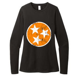 Distressed 3 Star Tn State Orange And White Tennessee Flag Womens CVC Long Sleeve Shirt