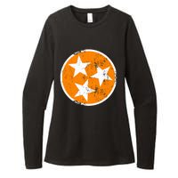 Distressed 3 Star Tn State Orange And White Tennessee Flag Womens CVC Long Sleeve Shirt