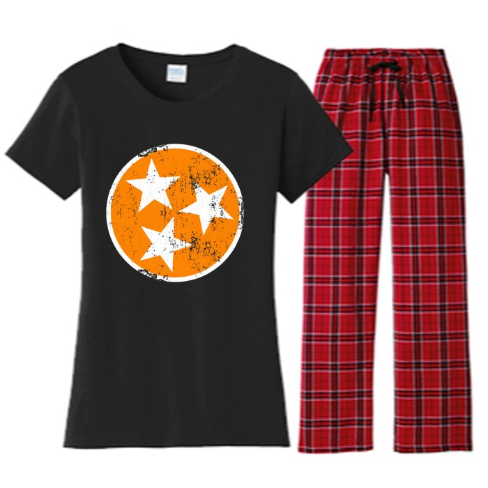 Distressed 3 Star Tn State Orange And White Tennessee Flag Women's Flannel Pajama Set