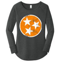 Distressed 3 Star Tn State Orange And White Tennessee Flag Women's Perfect Tri Tunic Long Sleeve Shirt