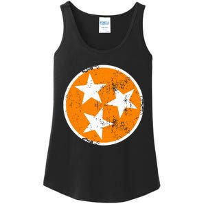 Distressed 3 Star Tn State Orange And White Tennessee Flag Ladies Essential Tank