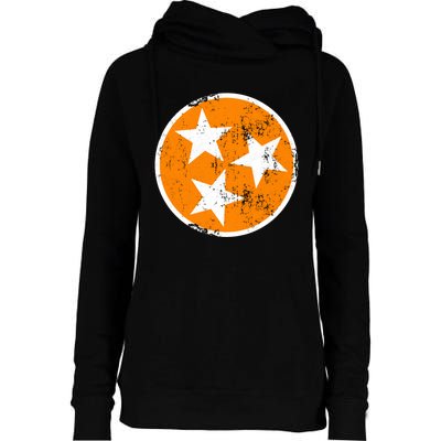 Distressed 3 Star Tn State Orange And White Tennessee Flag Womens Funnel Neck Pullover Hood