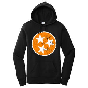 Distressed 3 Star Tn State Orange And White Tennessee Flag Women's Pullover Hoodie