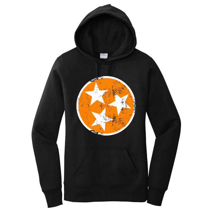 Distressed 3 Star Tn State Orange And White Tennessee Flag Women's Pullover Hoodie