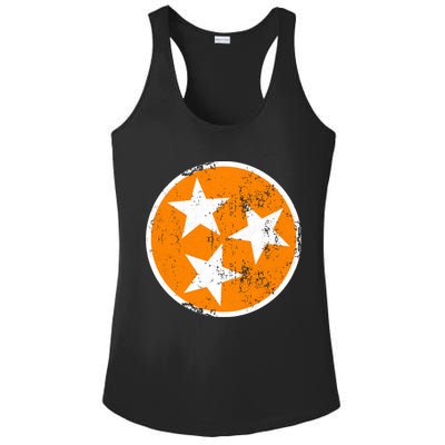 Distressed 3 Star Tn State Orange And White Tennessee Flag Ladies PosiCharge Competitor Racerback Tank