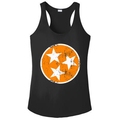 Distressed 3 Star Tn State Orange And White Tennessee Flag Ladies PosiCharge Competitor Racerback Tank