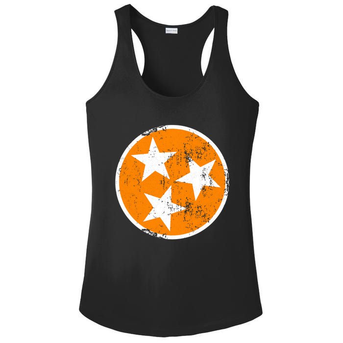 Distressed 3 Star Tn State Orange And White Tennessee Flag Ladies PosiCharge Competitor Racerback Tank