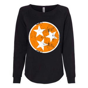 Distressed 3 Star Tn State Orange And White Tennessee Flag Womens California Wash Sweatshirt