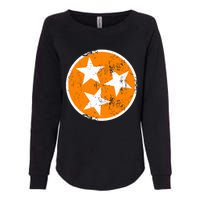 Distressed 3 Star Tn State Orange And White Tennessee Flag Womens California Wash Sweatshirt