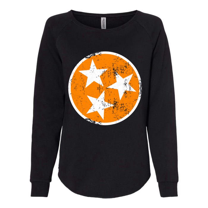 Distressed 3 Star Tn State Orange And White Tennessee Flag Womens California Wash Sweatshirt