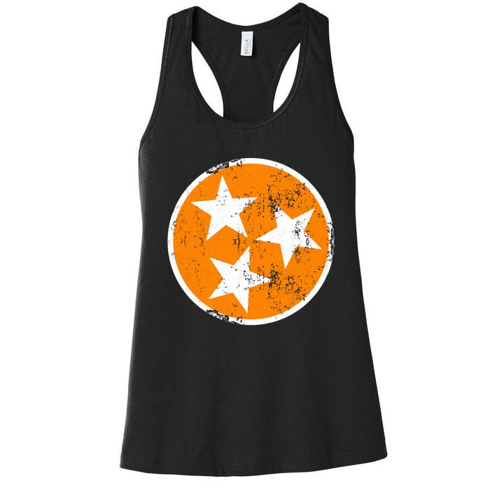 Distressed 3 Star Tn State Orange And White Tennessee Flag Women's Racerback Tank