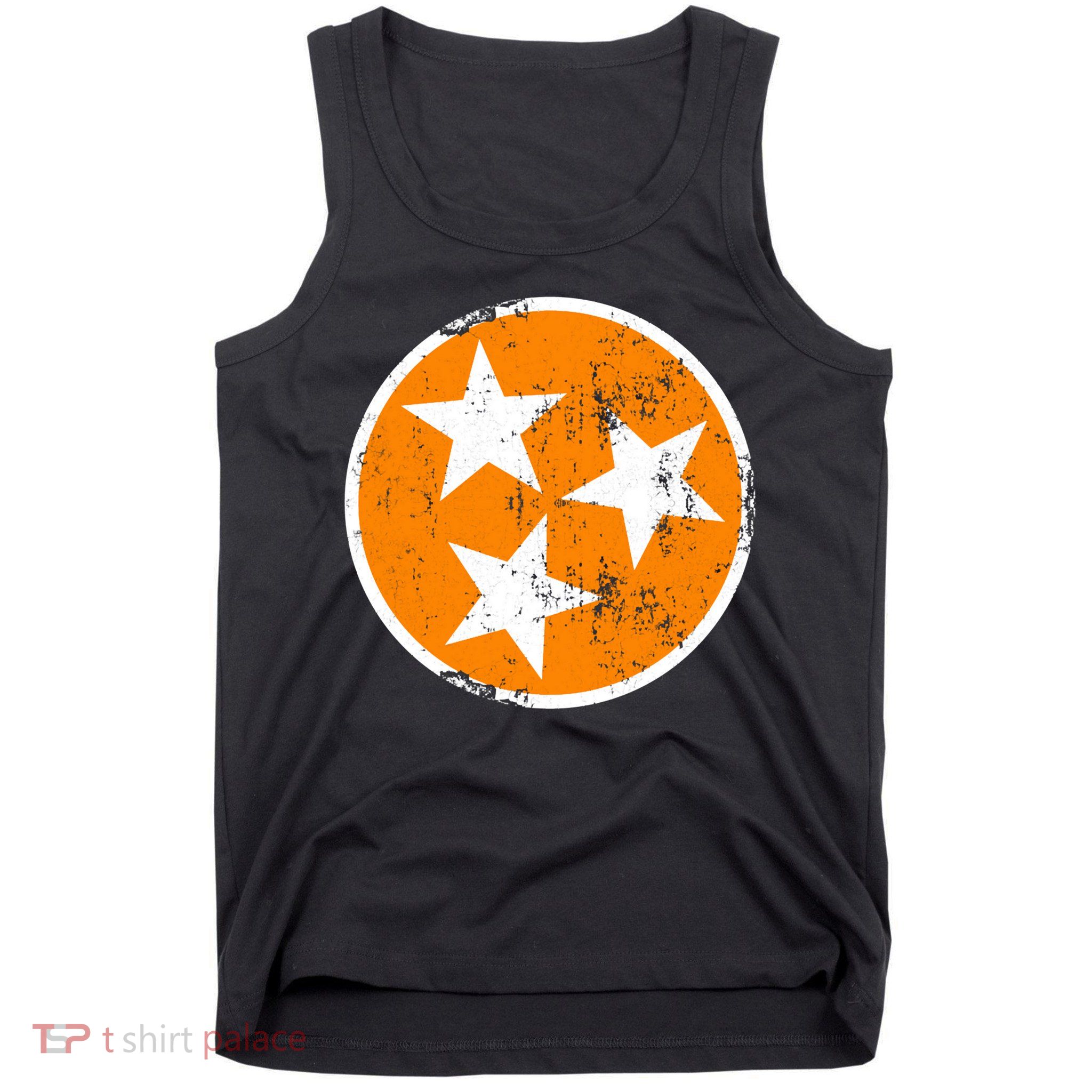 Distressed 3 Star Tn State Orange And White Tennessee Flag Tank Top