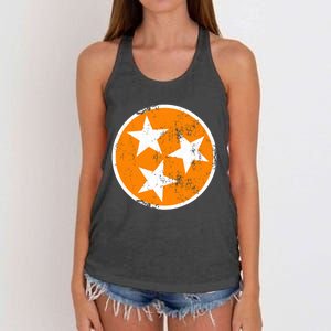 Distressed 3 Star Tn State Orange And White Tennessee Flag Women's Knotted Racerback Tank