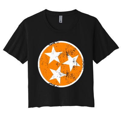 Distressed 3 Star Tn State Orange And White Tennessee Flag Women's Crop Top Tee