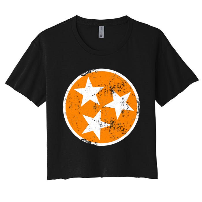 Distressed 3 Star Tn State Orange And White Tennessee Flag Women's Crop Top Tee