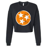 Distressed 3 Star Tn State Orange And White Tennessee Flag Cropped Pullover Crew