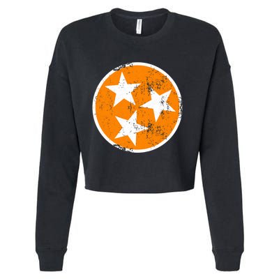 Distressed 3 Star Tn State Orange And White Tennessee Flag Cropped Pullover Crew