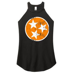 Distressed 3 Star Tn State Orange And White Tennessee Flag Women's Perfect Tri Rocker Tank