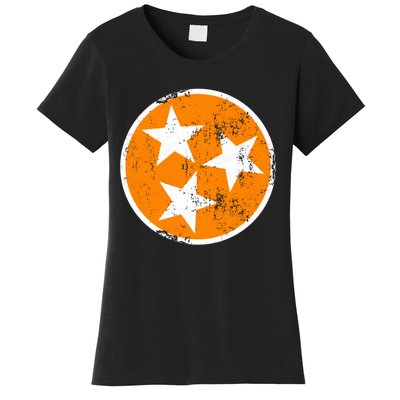 Distressed 3 Star Tn State Orange And White Tennessee Flag Women's T-Shirt