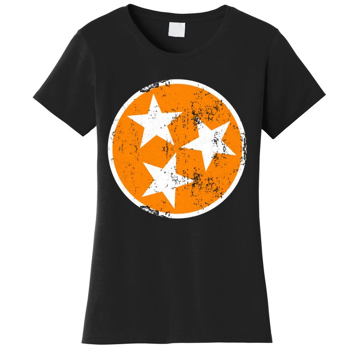 Distressed 3 Star Tn State Orange And White Tennessee Flag Women's T-Shirt