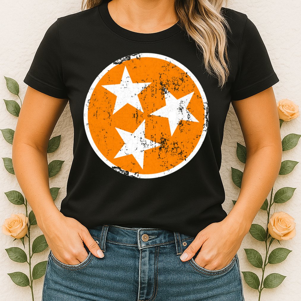 Distressed 3 Star Tn State Orange And White Tennessee Flag Womens T-Shirt